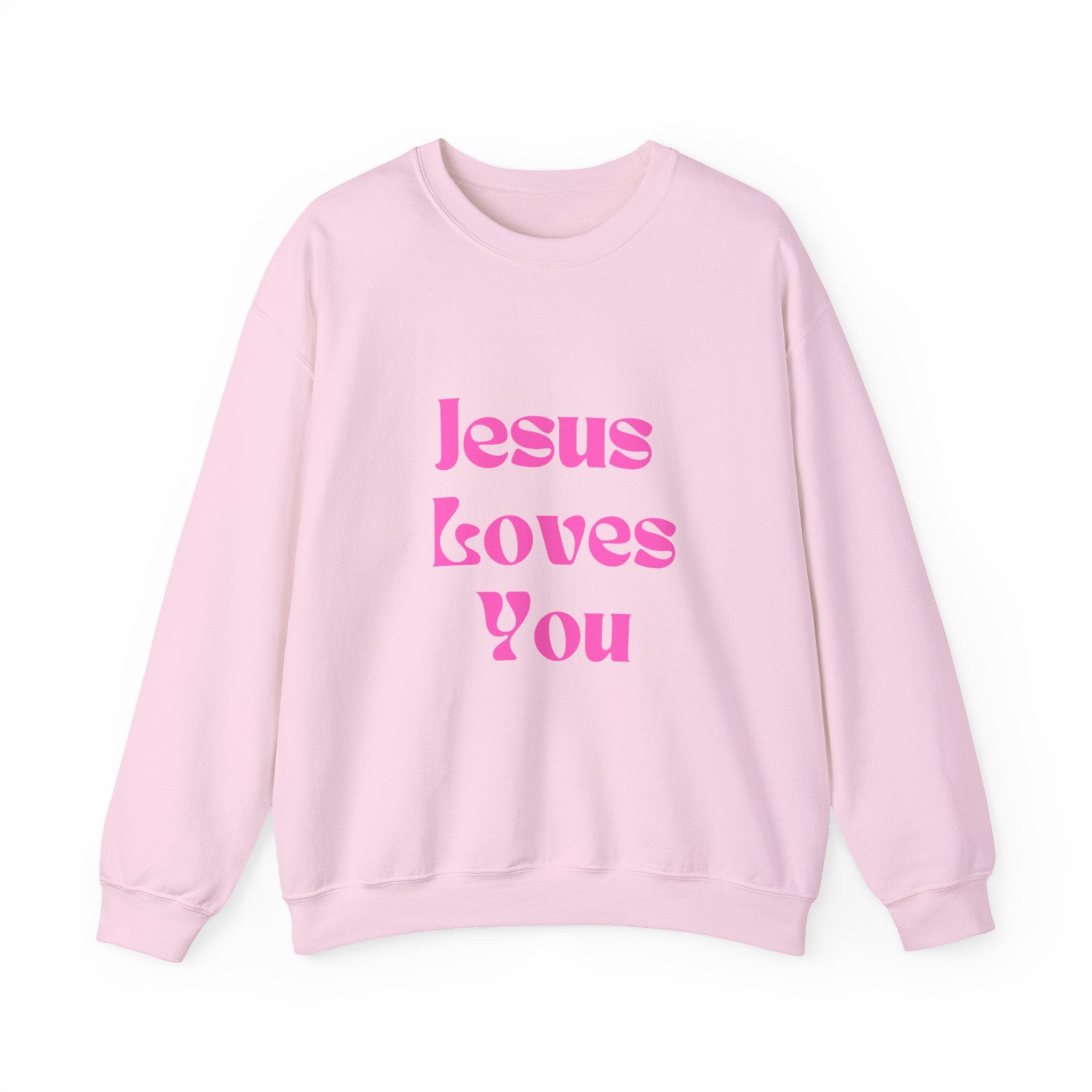 Jesus Loves You Sweatshirt — Pink Retro Faith Crewneck
