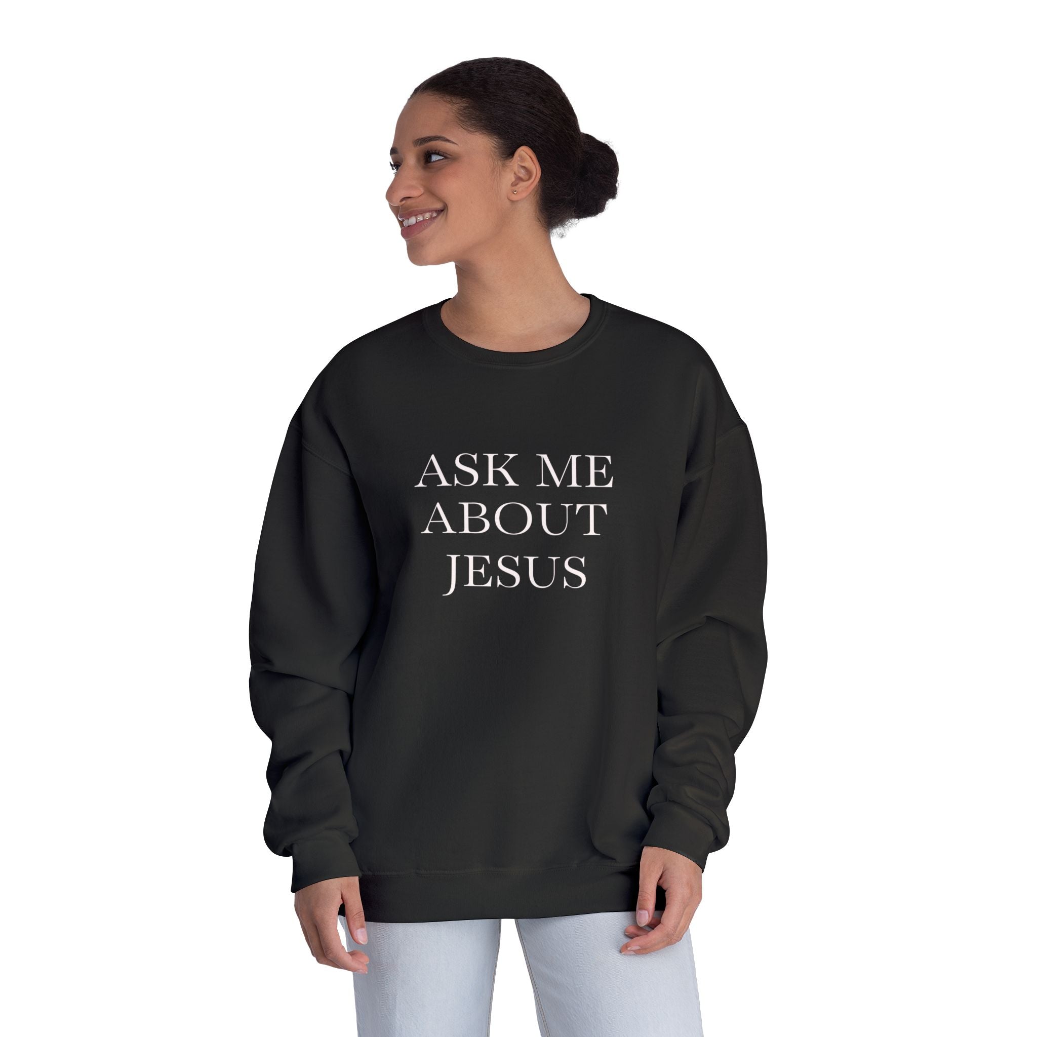 Ask Me About Jesus Sweatshirt — Start Conversations with Comfort