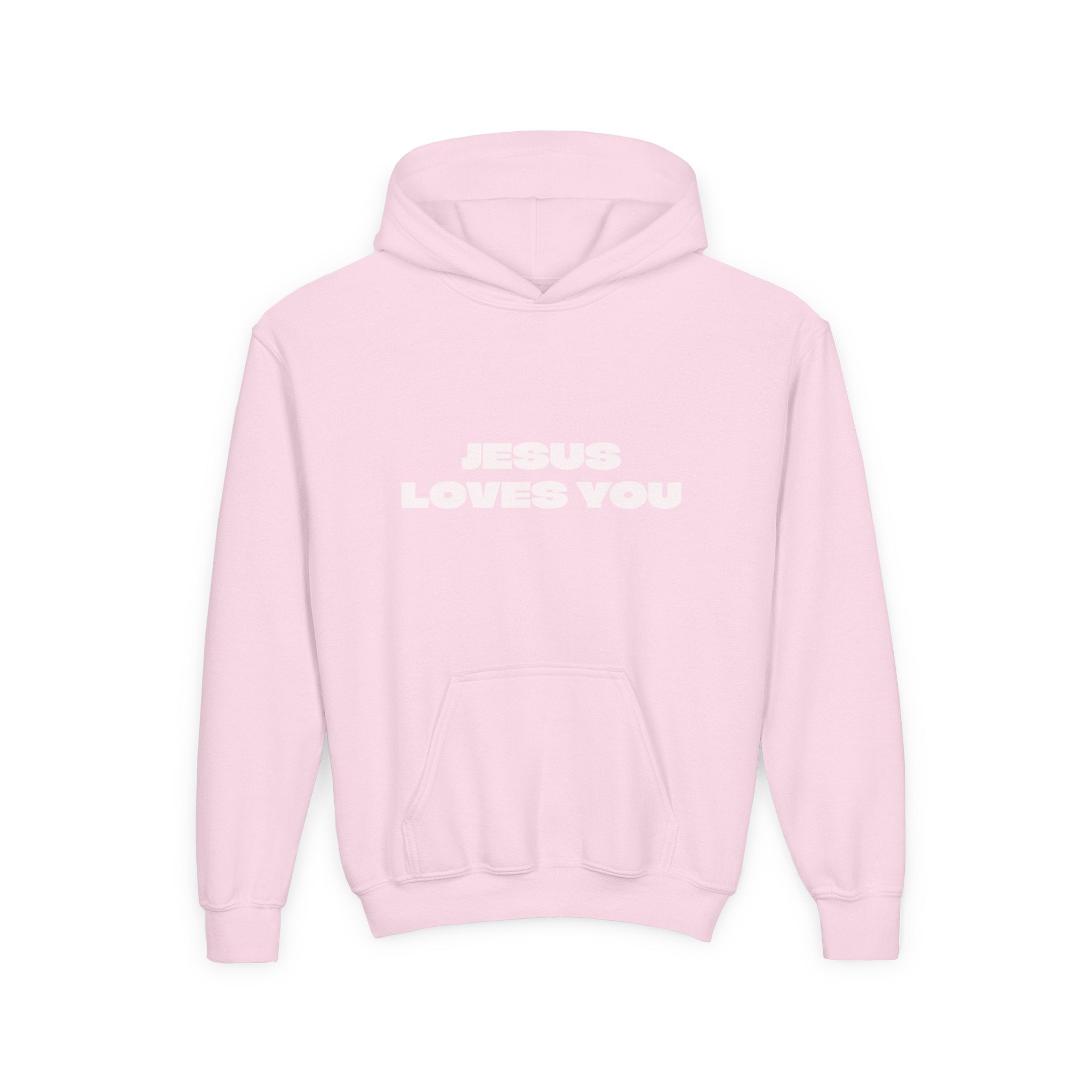 Youth Hoodie — "Jesus Loves You" Christian Faith Pullover