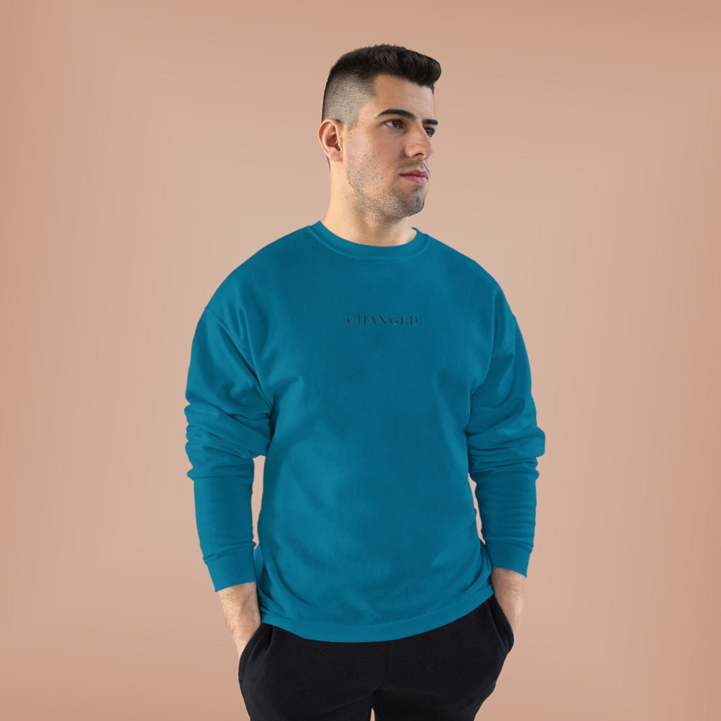 Minimal 'Changed' Crewneck Sweatshirt — Subtle Text Graphic, Eco-Friendly Comfort