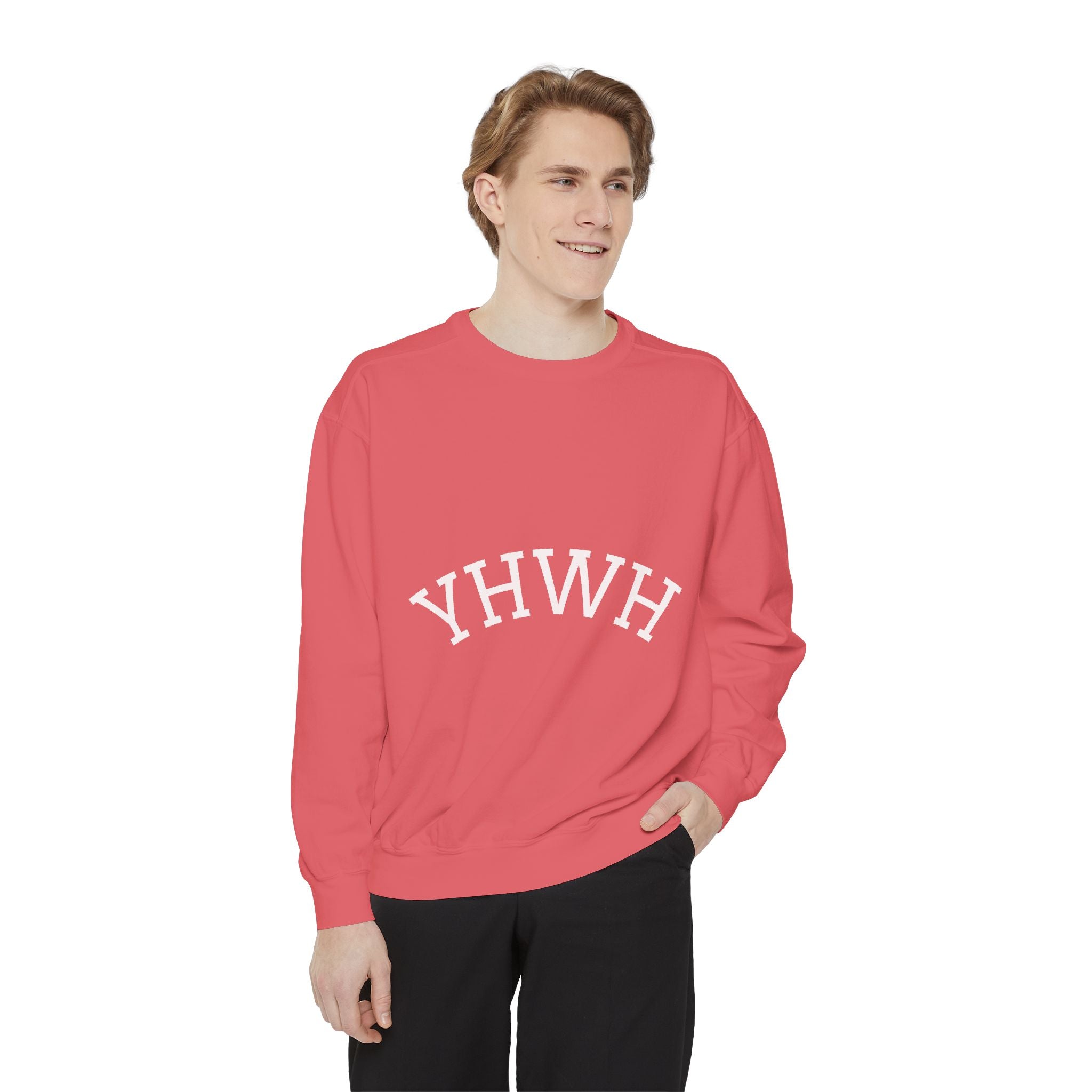 YHWH Arch Logo Sweatshirt  Soft White Garment-Dyed Crewneck