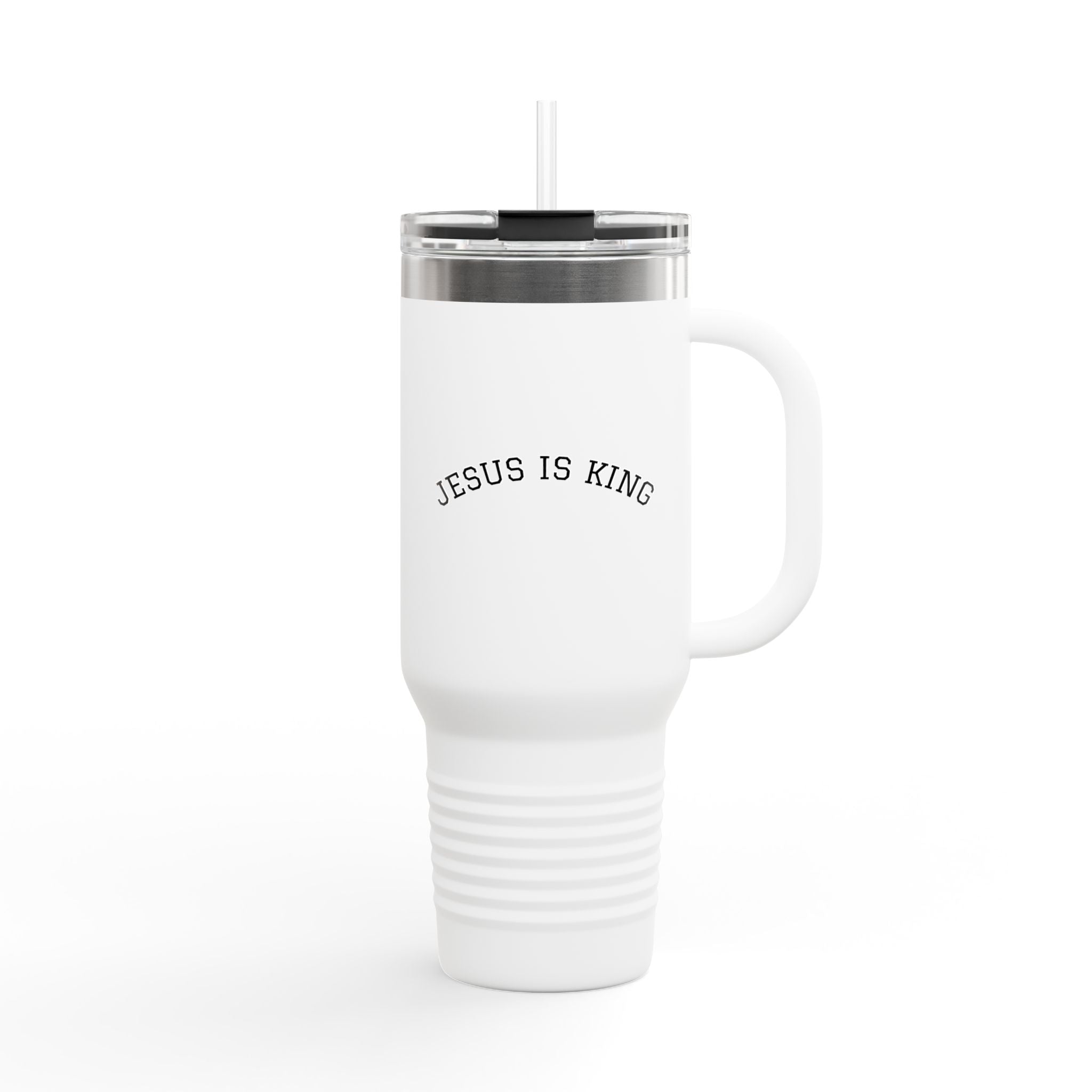 40oz Insulated Travel Mug  "Jesus Is King" Stainless Steel Tumbler with Straw (Large Faith Coffee Cup)