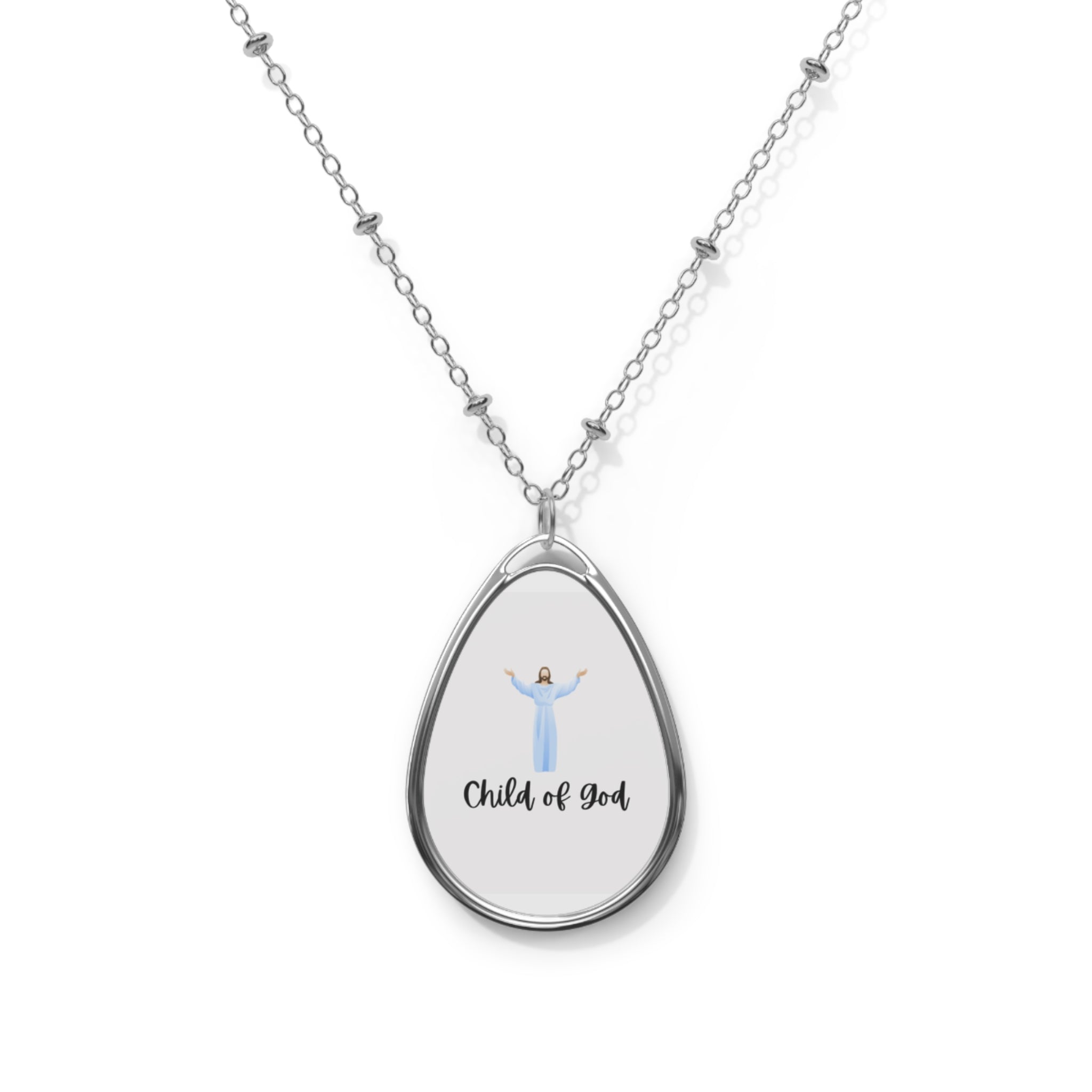Child of God Oval Pendant Necklace — Religious Christian Teardrop Jewelry