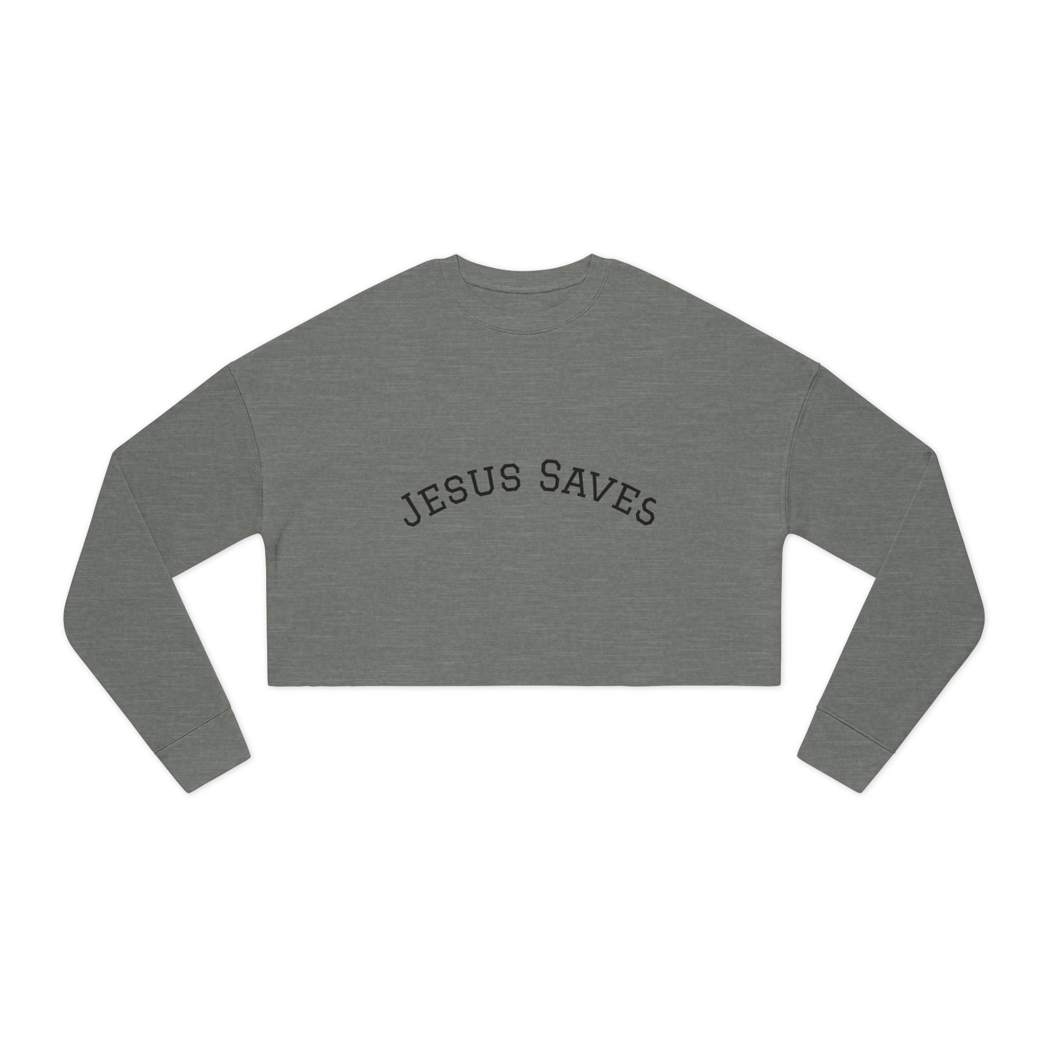 Jesus Saves Cropped Sweatshirt — Women's Faith Graphic Top