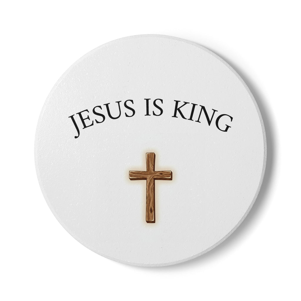Jesus Is King Ceramic Coaster  Christian Cross Drink Coaster