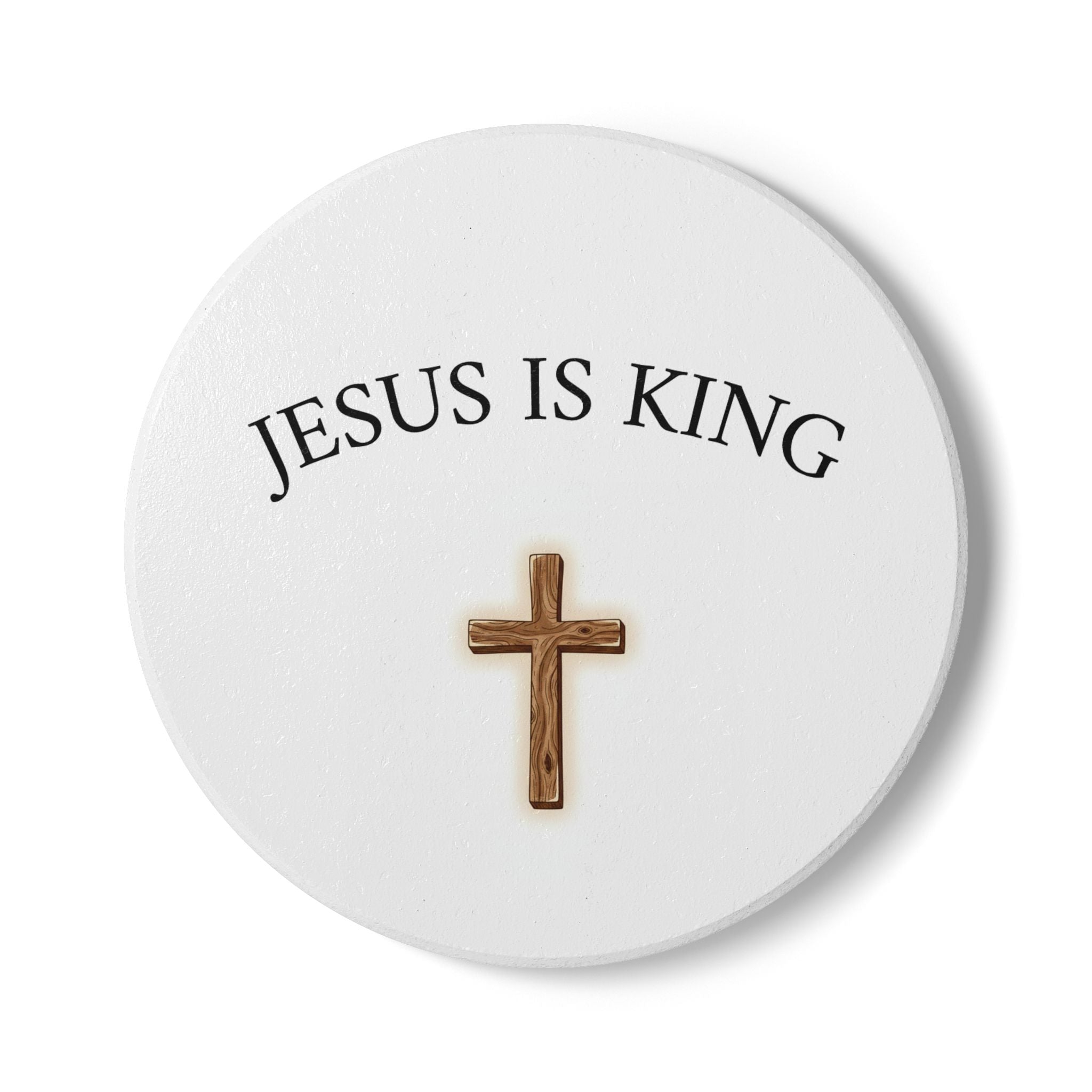 Jesus Is King Ceramic Coaster  Christian Cross Drink Coaster