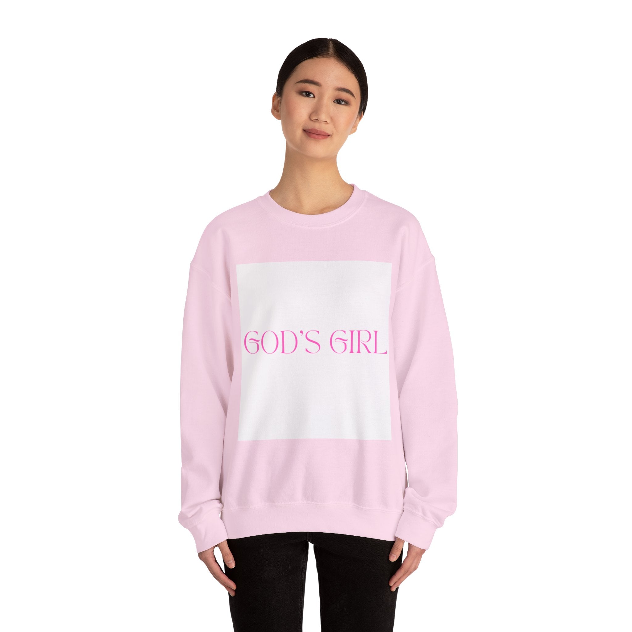 Crewneck Sweatshirt — "GOD'S GIRL" Pink Script Christian Pullover