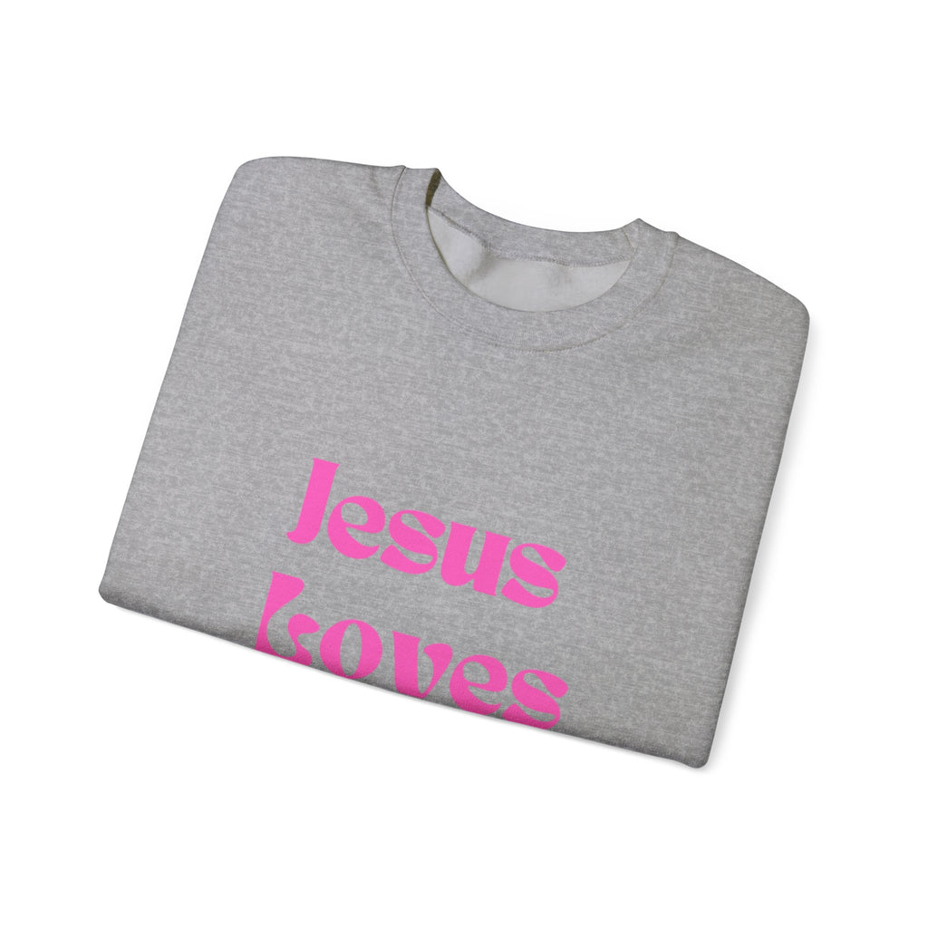 Jesus Loves You Sweatshirt — Pink Retro Faith Crewneck