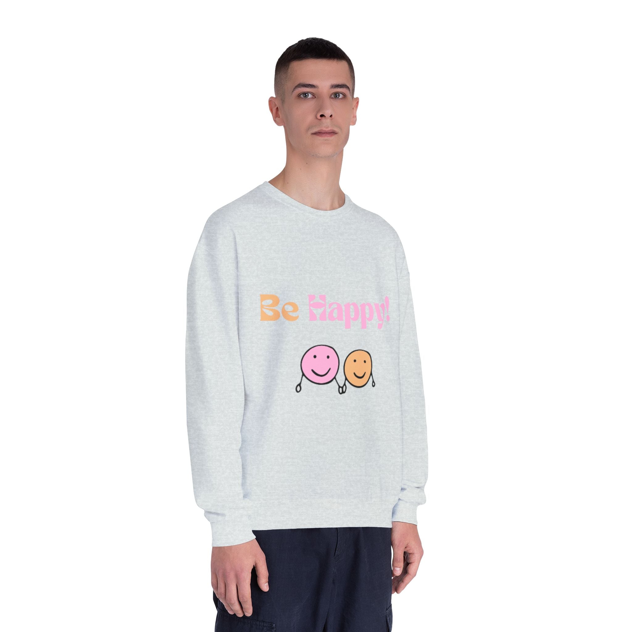 Be Happy! Smiley Crewneck Sweatshirt — Positive Graphic Sweatshirt