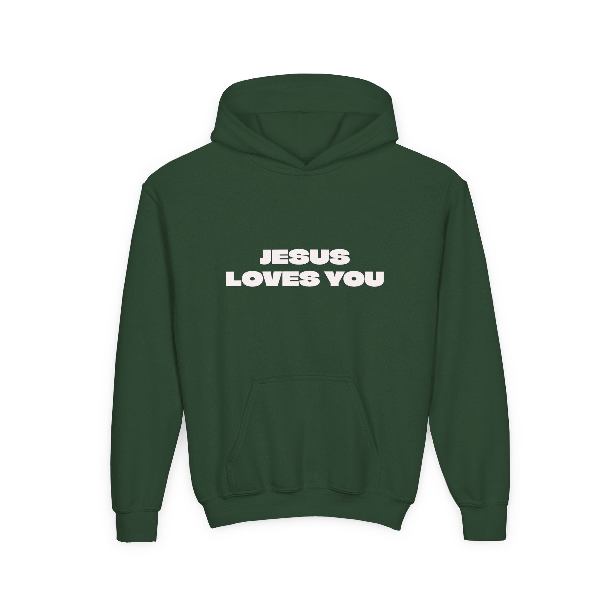 Youth Hoodie — "Jesus Loves You" Christian Faith Pullover