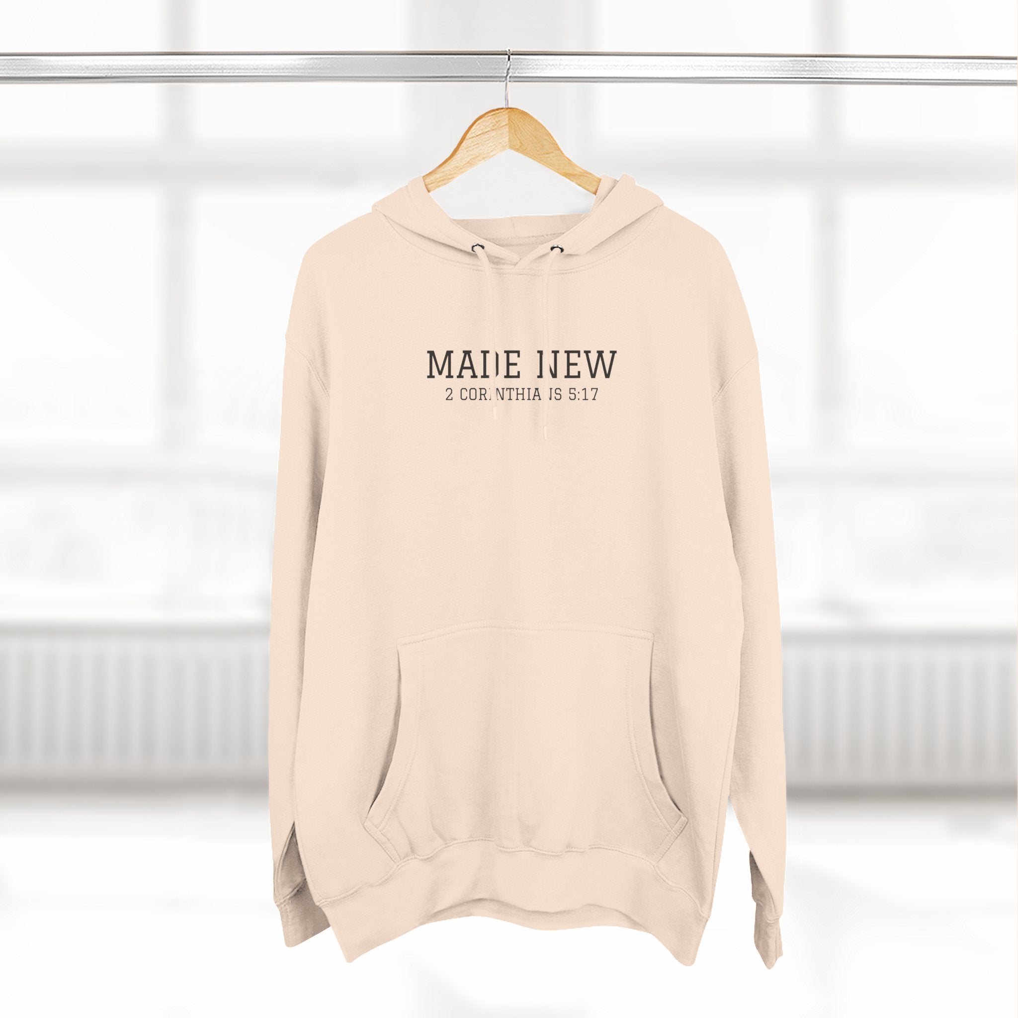 Minimal 'Made New' Fleece Men's Hoodie — Soft White Pullover Hooded Sweatshirt