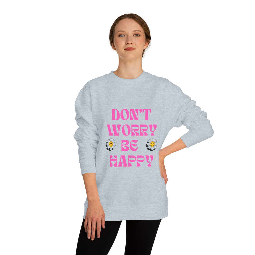 Don't Worry Be Happy Sweatshirt — Pink Retro Daisy Graphic Crewneck