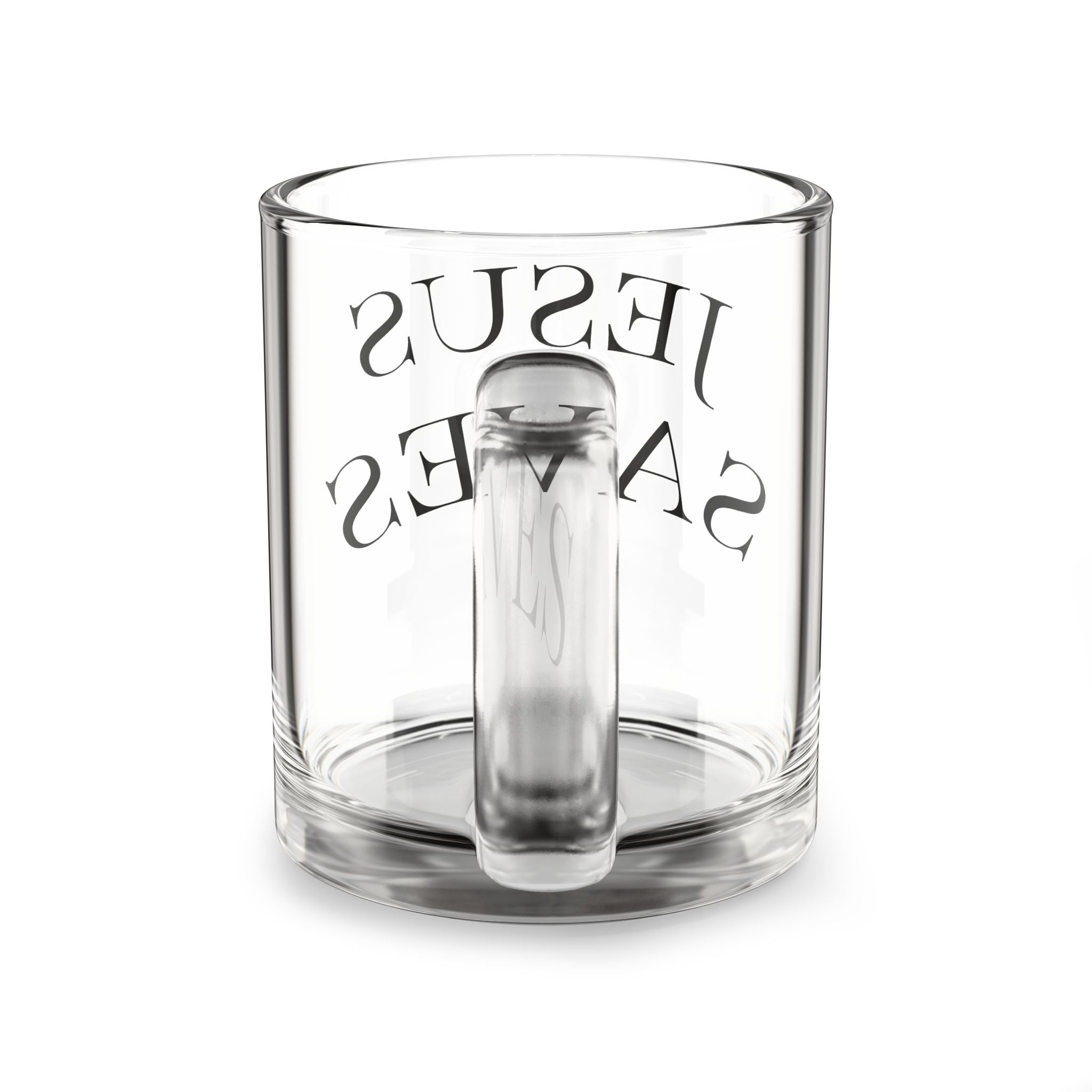 Jesus Saves 10oz Glass Mug — Clear Christian Coffee Cup