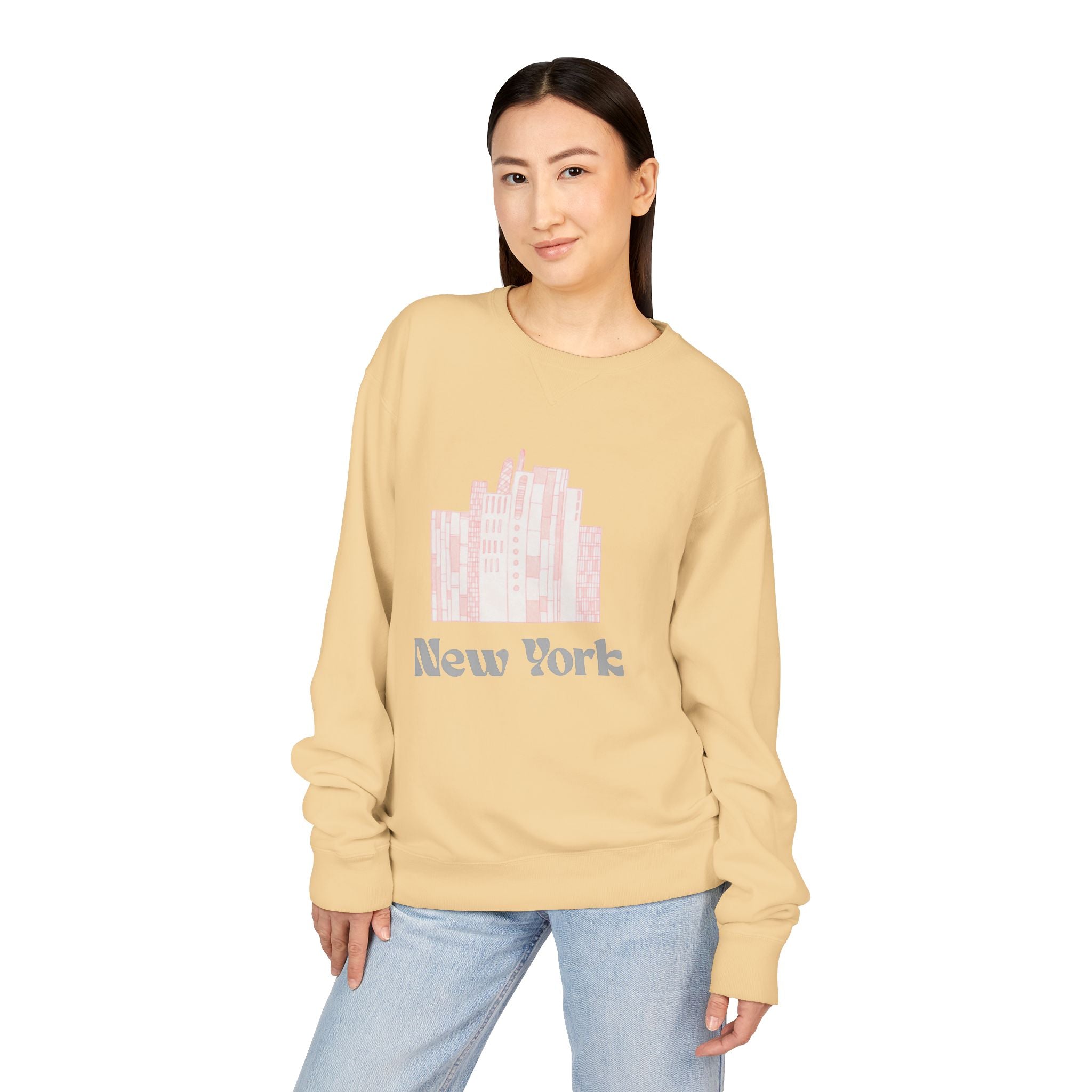New York Skyline Crewneck Sweatshirt — Soft Pastel City Graphic