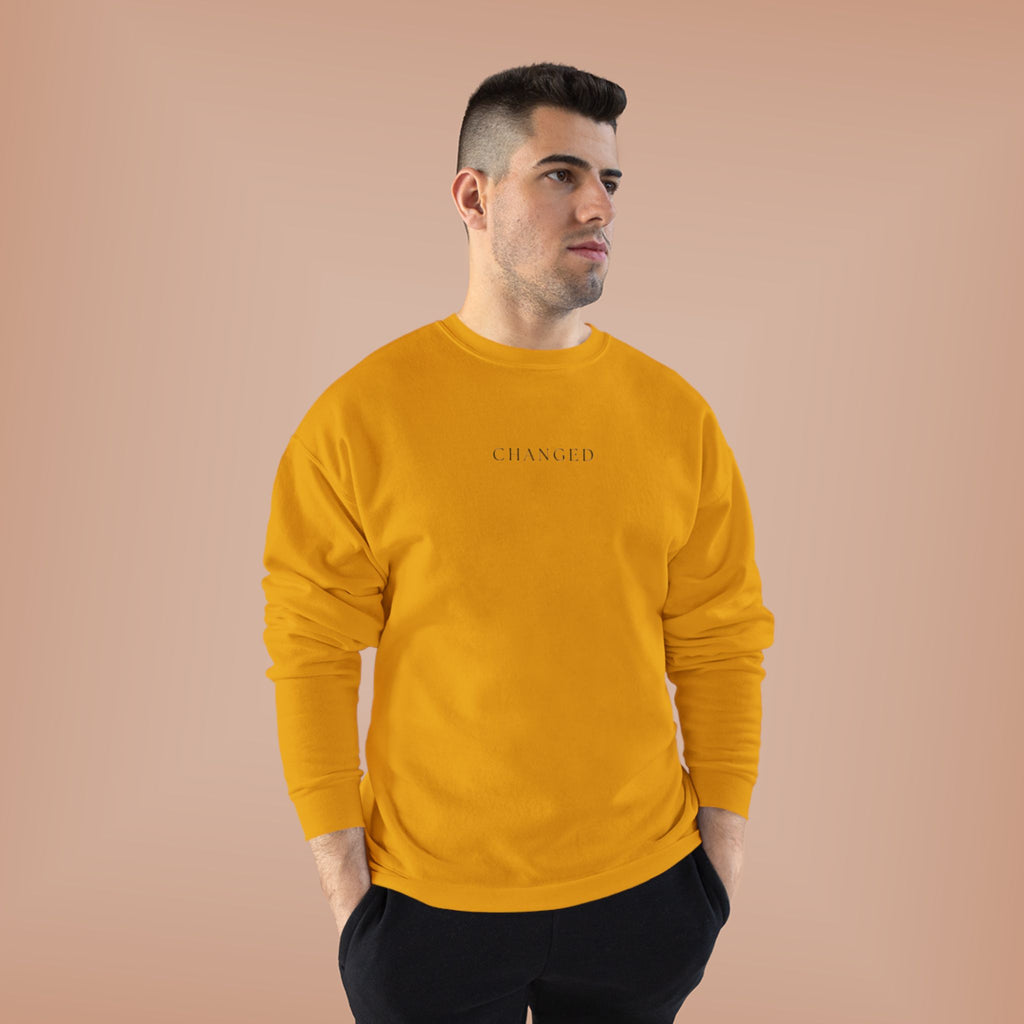Minimal 'Changed' Crewneck Sweatshirt — Subtle Text Graphic, Eco-Friendly Comfort