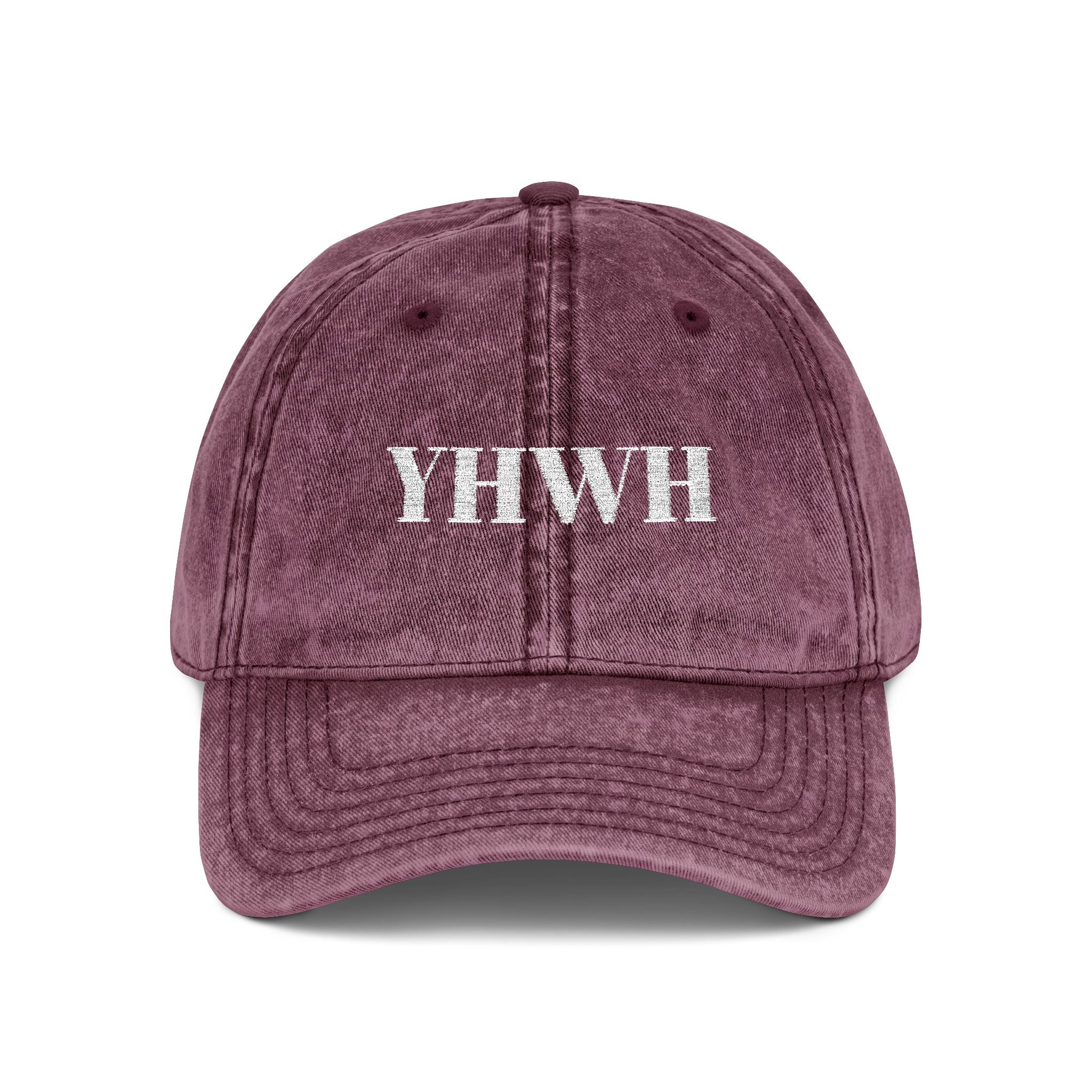 Vintage YHWH Embroidered Cap — Distressed Red Religious Baseball Hat