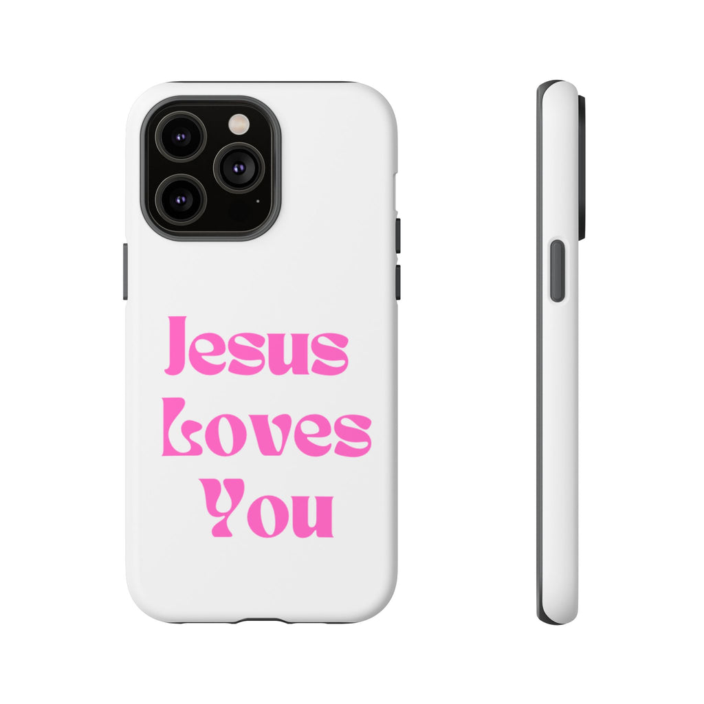 Jesus Loves You Phone Case — Pink Retro Christian Phone Cover