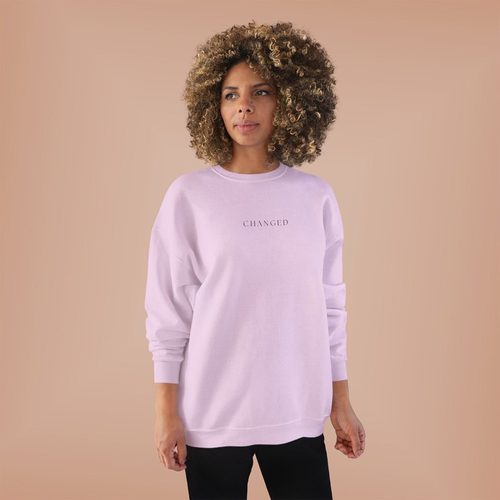 Minimal 'Changed' Crewneck Sweatshirt — Subtle Text Graphic, Eco-Friendly Comfort