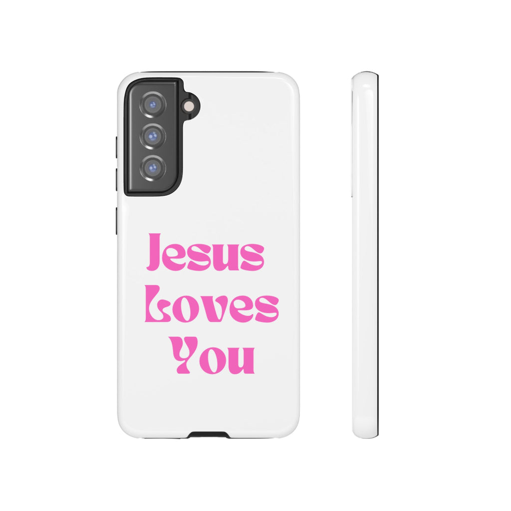 Jesus Loves You Phone Case — Pink Retro Christian Phone Cover