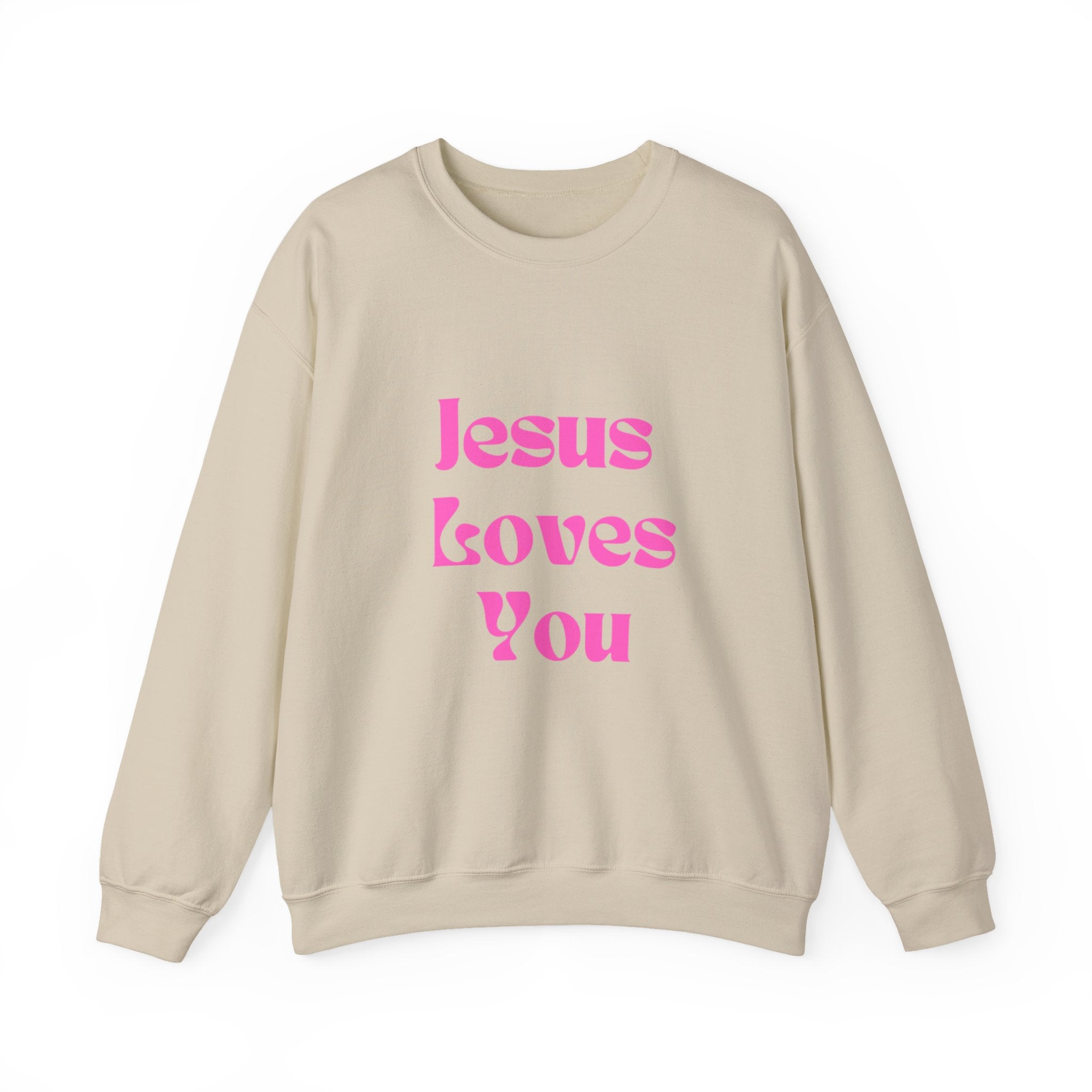 Jesus Loves You Sweatshirt — Pink Retro Faith Crewneck