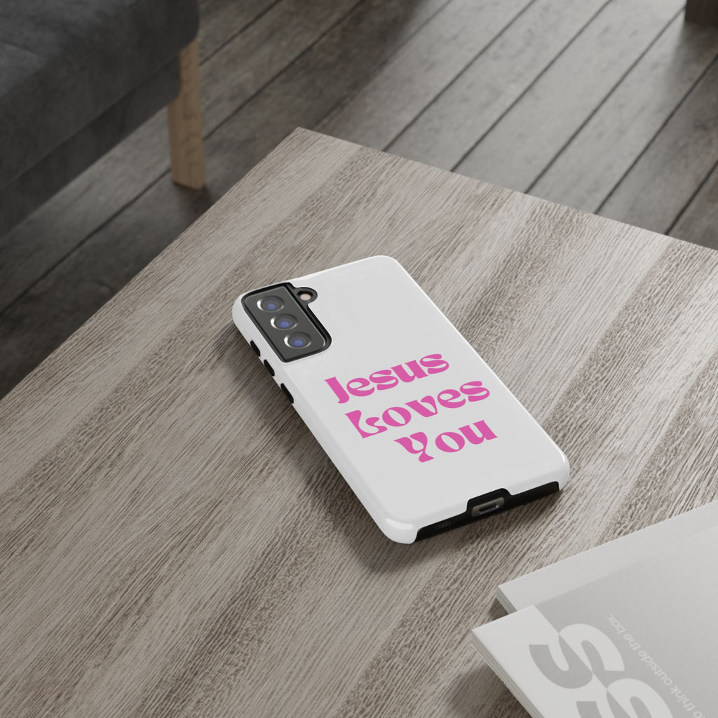 Jesus Loves You Phone Case — Pink Retro Christian Phone Cover