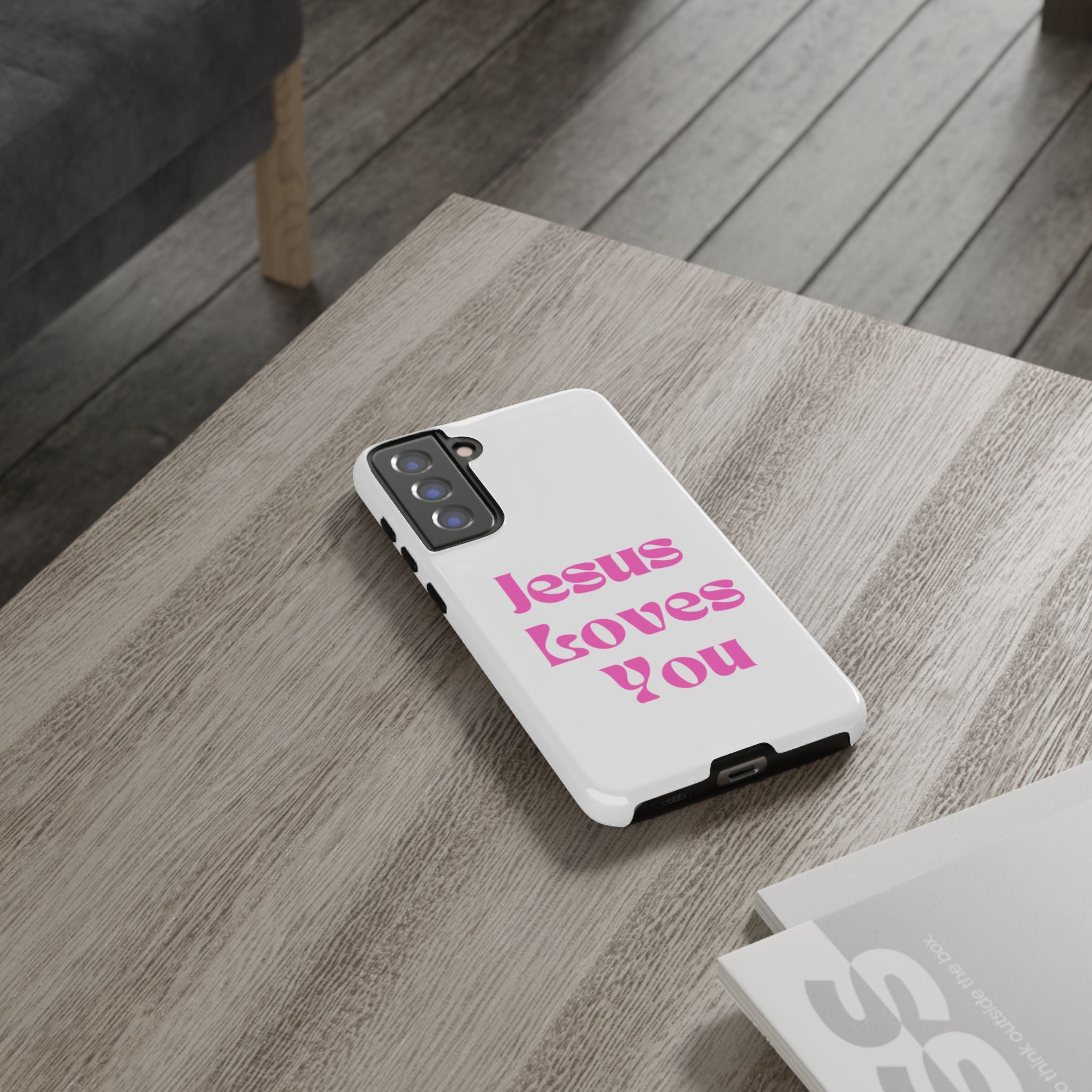 Jesus Loves You Phone Case — Pink Retro Christian Phone Cover