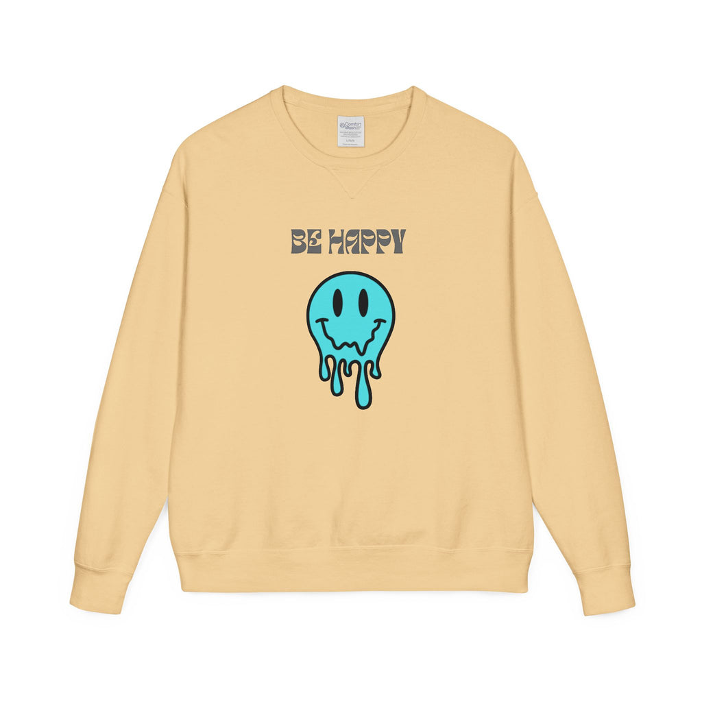 Be Happy Melting Smiley Crewneck Sweatshirt — Casual Positive Graphic Sweatshirt