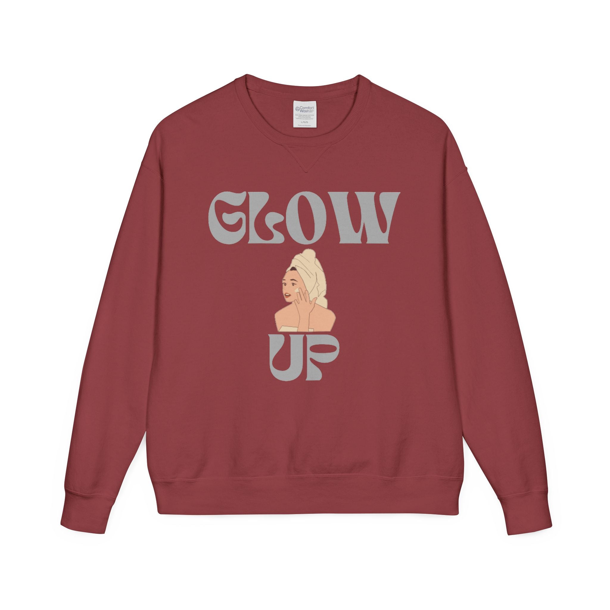 Glow Up Crewneck Sweatshirt — Retro Script Portrait Graphic