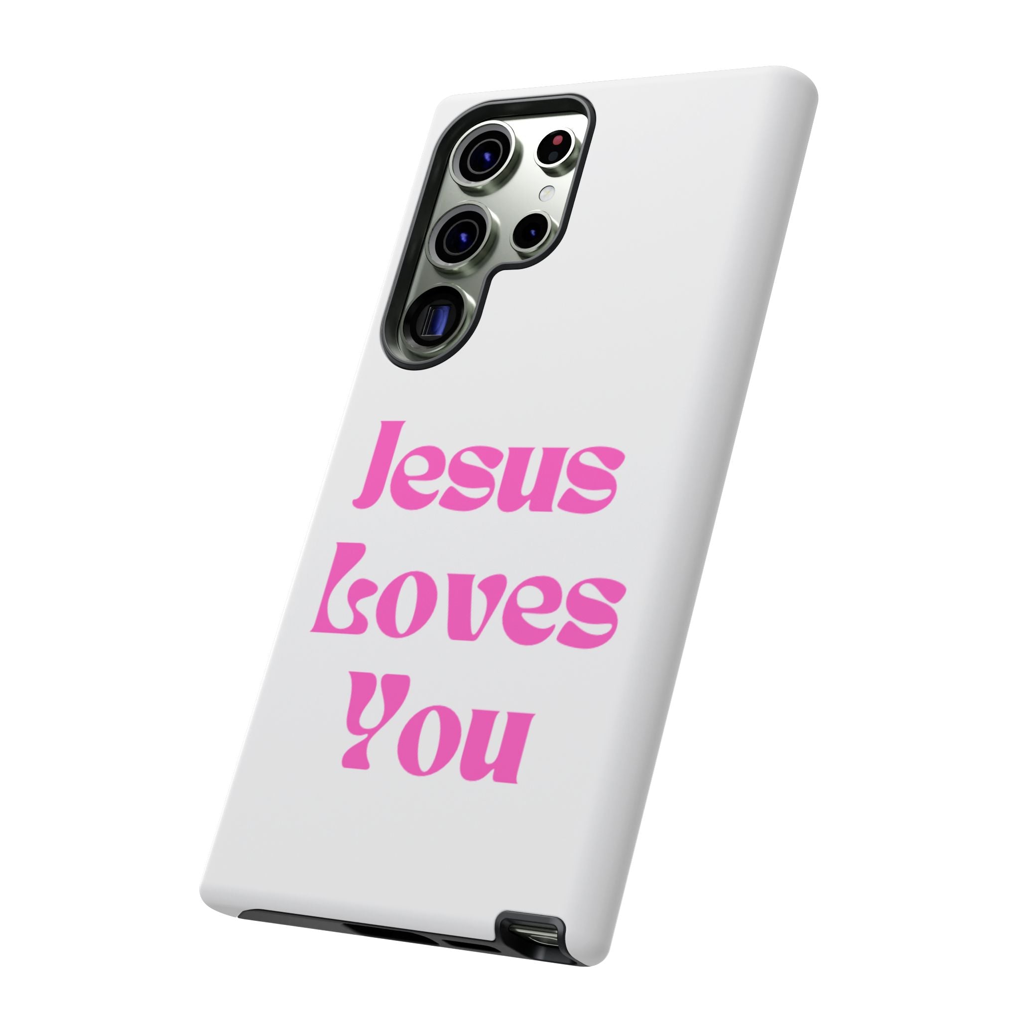 Jesus Loves You Phone Case — Pink Retro Christian Phone Cover