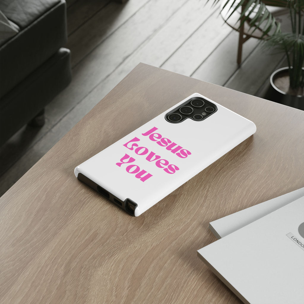 Jesus Loves You Phone Case — Pink Retro Christian Phone Cover