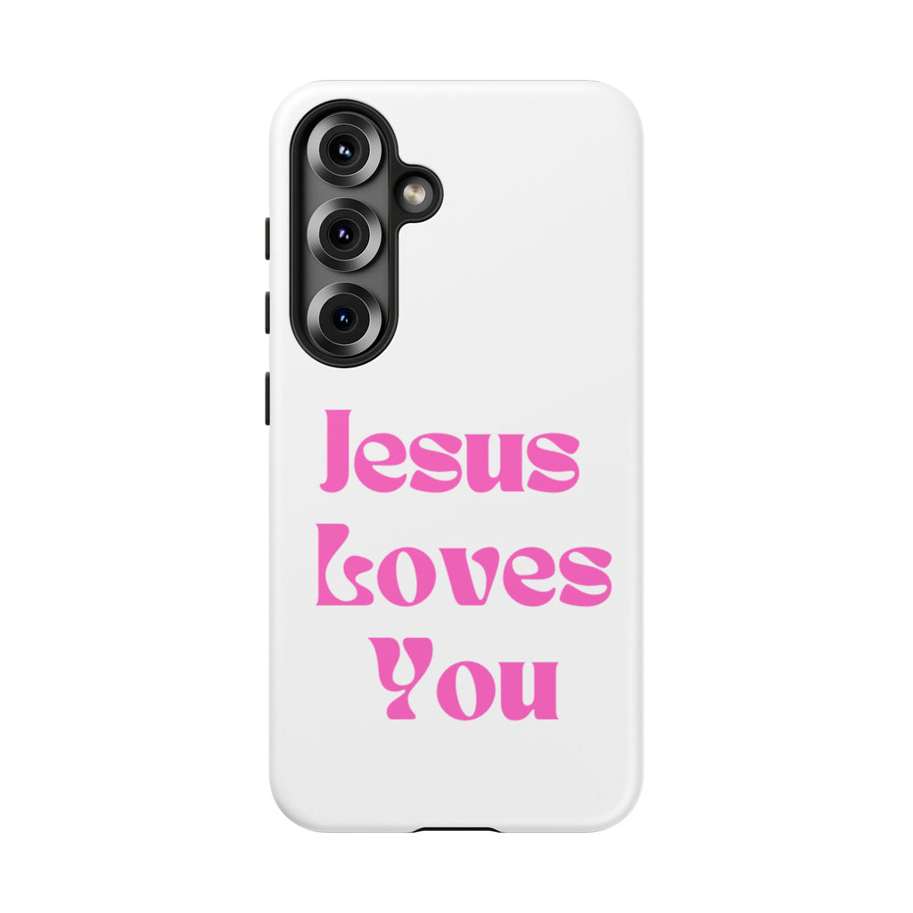 Jesus Loves You Phone Case — Pink Retro Christian Phone Cover
