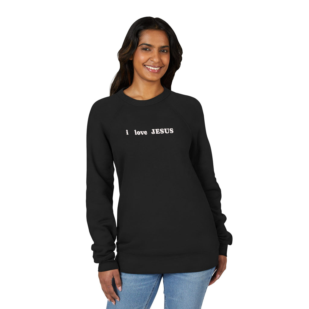 'I love JESUS' Raglan Sweatshirt — Christian Crewneck Pullover
