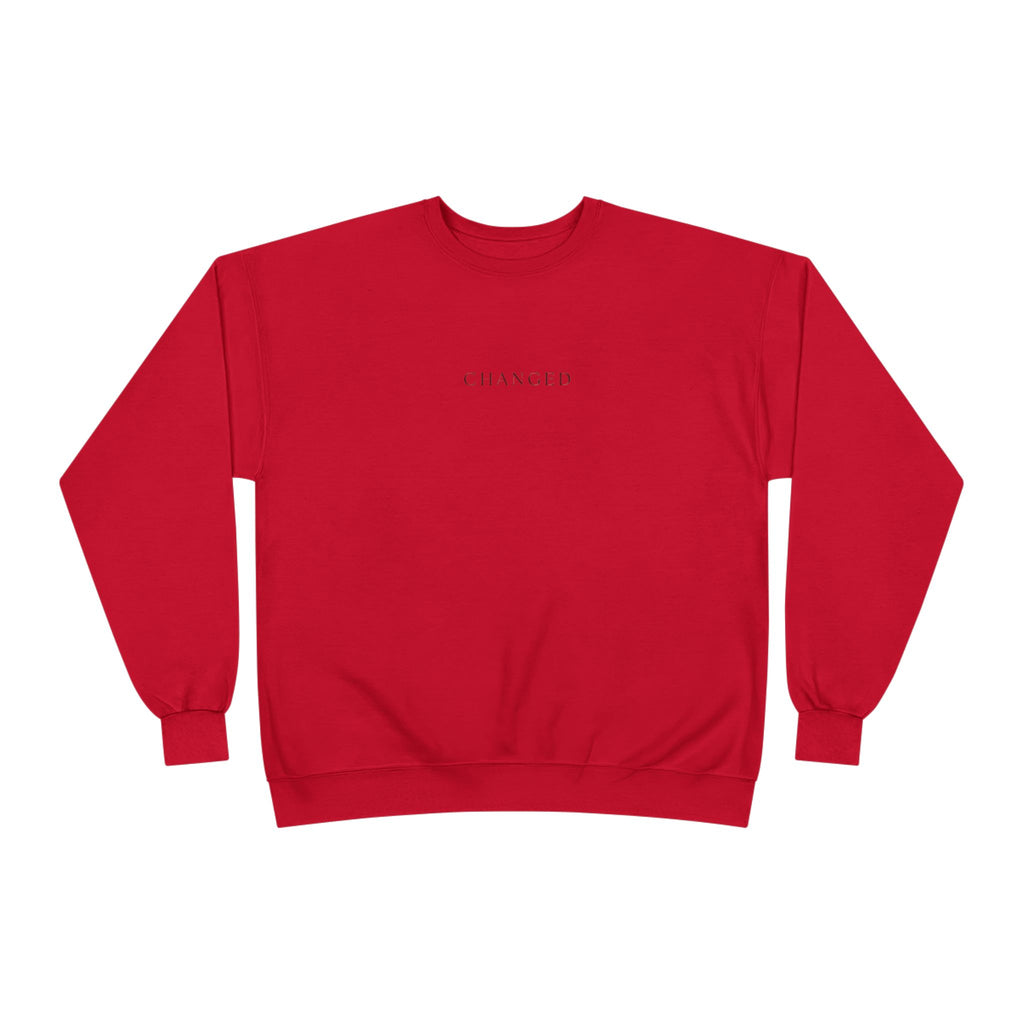 Minimal 'Changed' Crewneck Sweatshirt — Subtle Text Graphic, Eco-Friendly Comfort