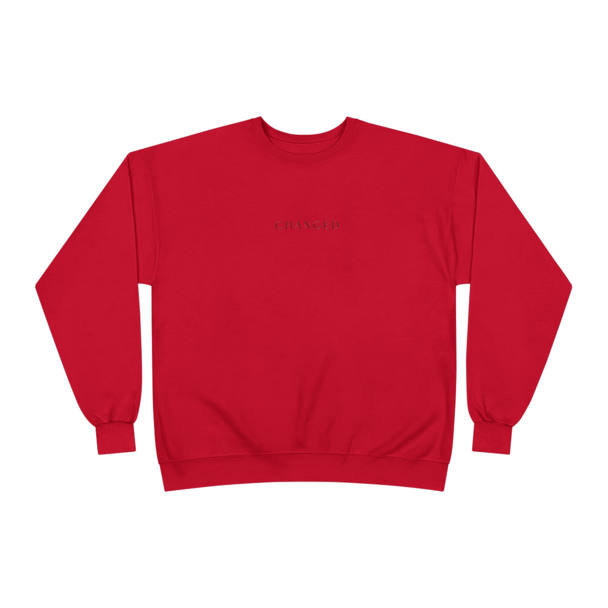 Minimal 'Changed' Crewneck Sweatshirt — Subtle Text Graphic, Eco-Friendly Comfort