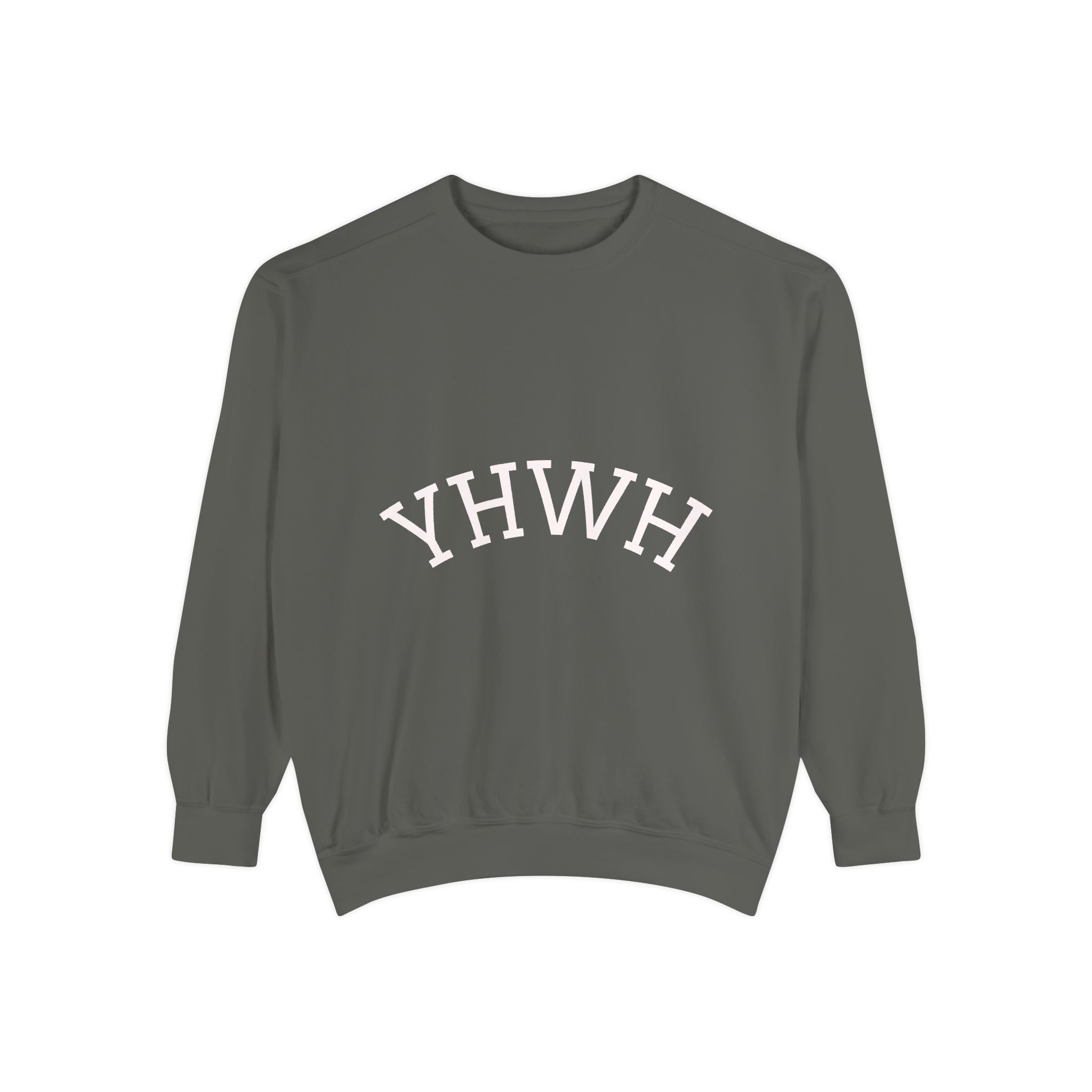YHWH Arch Logo Sweatshirt  Soft White Garment-Dyed Crewneck