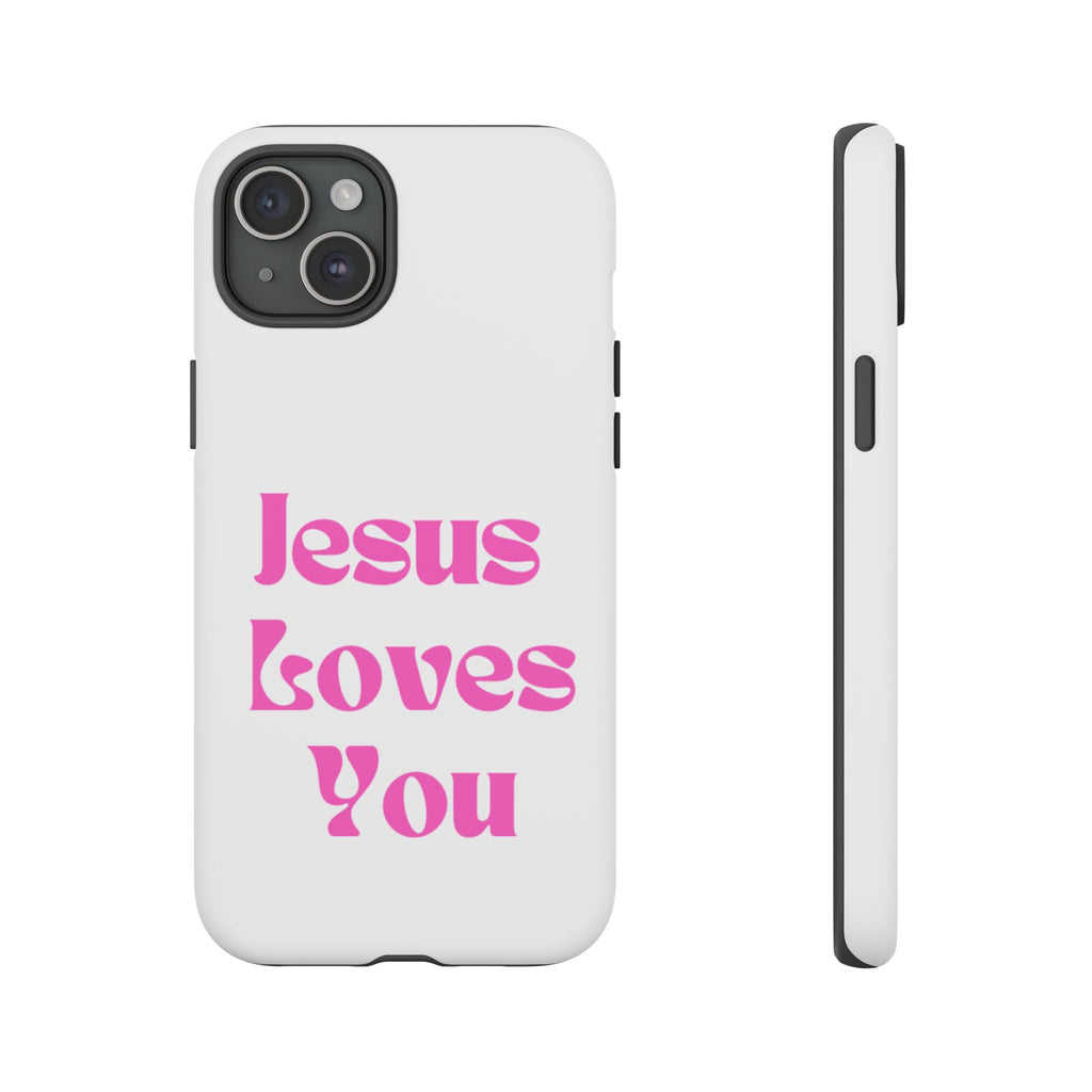 Jesus Loves You Phone Case — Pink Retro Christian Phone Cover