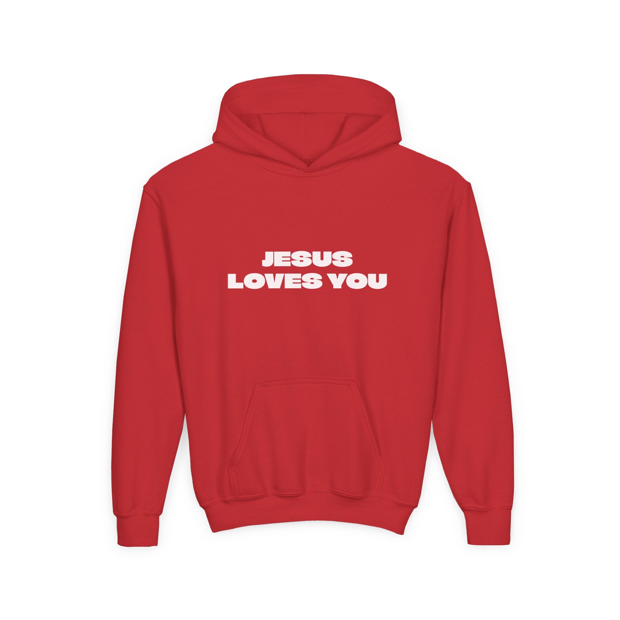 Youth Hoodie — "Jesus Loves You" Christian Faith Pullover